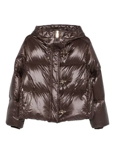 Fay Cropped Hooded Puffer Jacket With Quilted Design In Brown