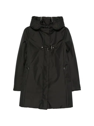 Fay Hooded Midi Parka Coat Padded Sleeves In Black