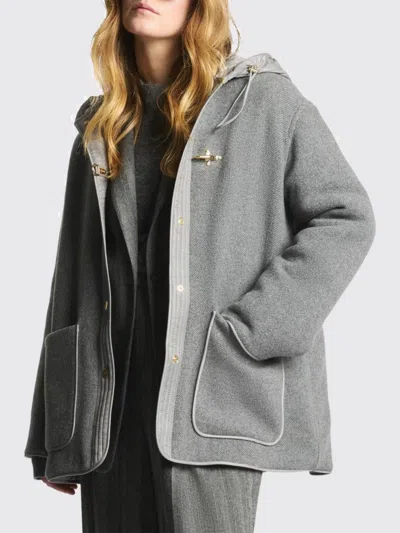 Fay Hooded Wool Short Caban Coat With Quilted Lining In Gray