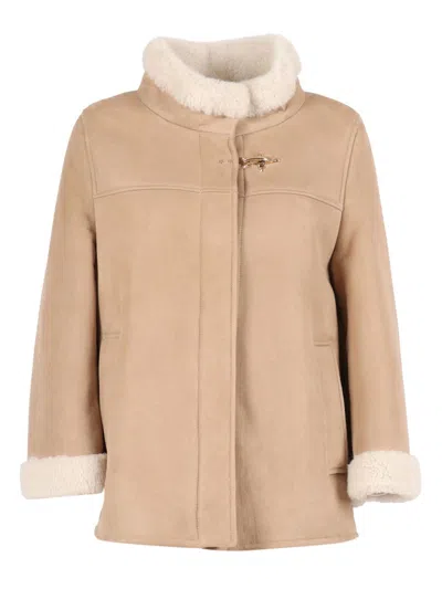 Fay Structured Short Lambskin Jacket In Brown