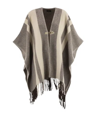 Fay Hook-closure Fringed Poncho In Multi