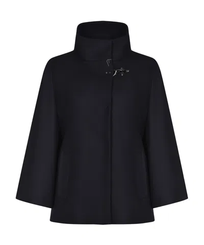 Fay Hook-closure Wool Cape In Blue