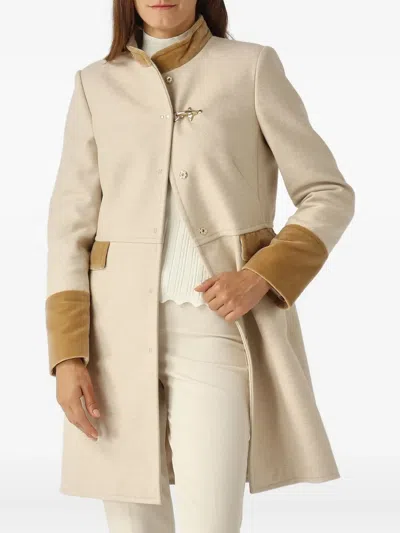Fay Hook-detail Single-breasted Coat In Neutral