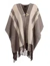 Fay Wool-blend Poncho With Hook Closure In Brown