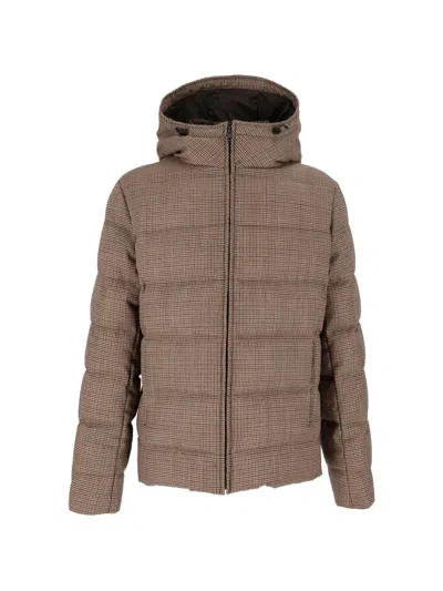 Fay Houndstooth-pattern Hooded Jacket In Brown