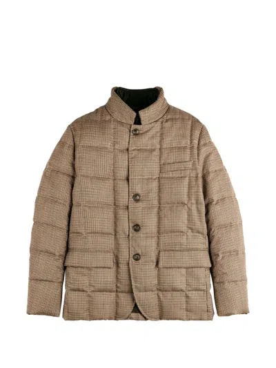 Fay Houndstooth-pattern Quilted Jacket In Brown