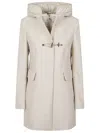 Fay Ivory Double-front Wool And Cashmere Blend Coat With Drawstring Hood And Nylon Bib In Multi