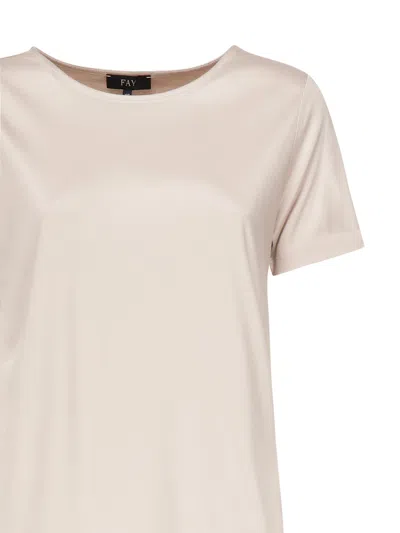 Fay Ivory Jersey T Shirt With Boat Neck In Neutral