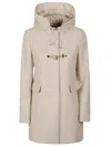 Fay Ivory Double-front Wool And Cashmere Blend Coat With Drawstring Hood And Nylon Bib In Neutral