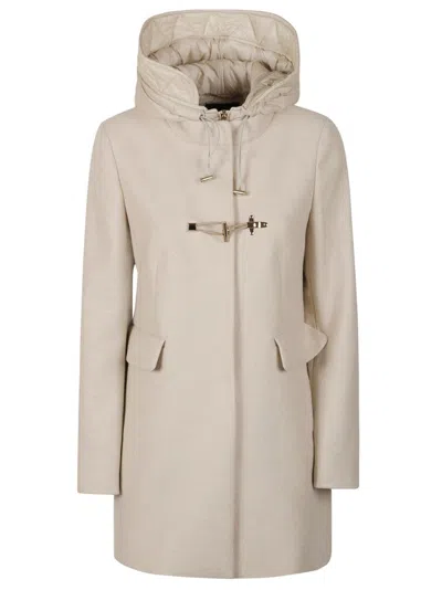 FAY IVORY SHORT COAT WITH QUILTED HOOD