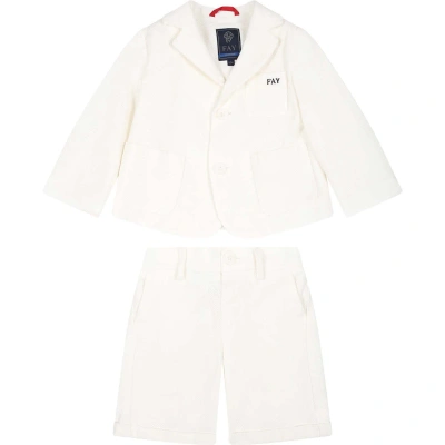 Fay Ivory Suit For Baby Boy With Logo In White
