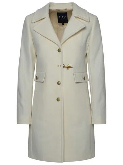 Fay Ivory Virgin Wool Blend Coat In White