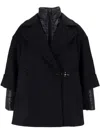 Fay Black Double-breasted Removable Down Lining Wool-blend Cape In Blu