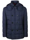 Fay Double Breasted Hooded Down Jacket In Blue
