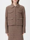 Fay Beige Cropped Jacket With Classic Checkered Pattern In Brown