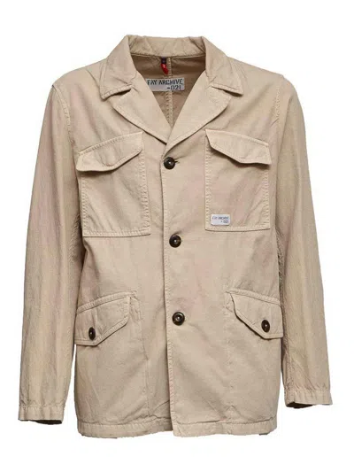 Fay Jacket In Beige Cotton With Patch Pockets In Neutral