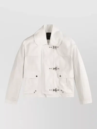 Fay Jacket Straight Cut Collared Neck Front Pockets In White
