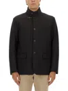 Fay High Collar Jacket With Unique Hook Closure And Flap Pockets In Black
