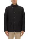 Fay High Collar Jacket With Unique Hook Closure And Flap Pockets In Black