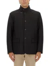 Fay High Collar Jacket With Unique Hook Closure And Flap Pockets In Black
