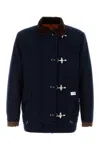Fay Wool Blend Jacket With Front Pockets And Contrast Collar In Blue