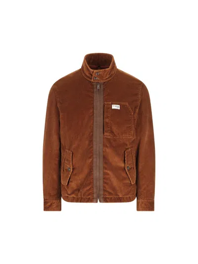 Fay High-collar Corduroy Jacket In Brown