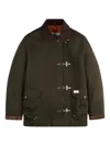 Fay 4-hook Jacket In Brown With Ribbed Collar In Green