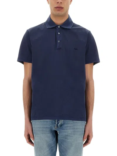 Fay Frosted Embroidery Polo Shirt With Classic Fit In Blue
