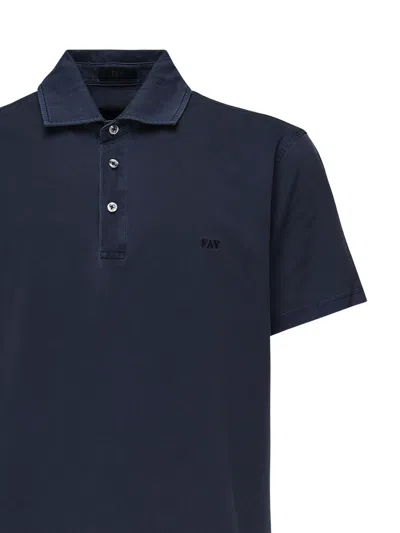 Fay Jersey Polo In Midnight Blue With Three Button