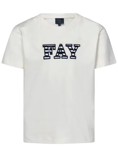 Fay Kids' Logo贴花棉t恤 In White