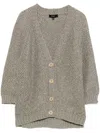 Fay Gray Cardigan With Deep V-neck And Button Detail In Grey