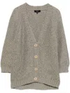 Fay Gray Cardigan With Deep V-neck And Button Detail In Grey