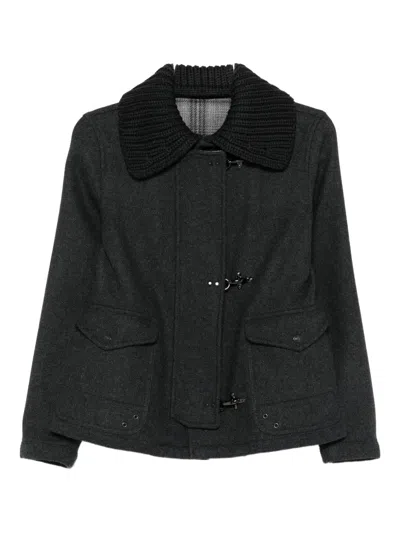 Fay Knitted-collar Toggle Jacket In Gray