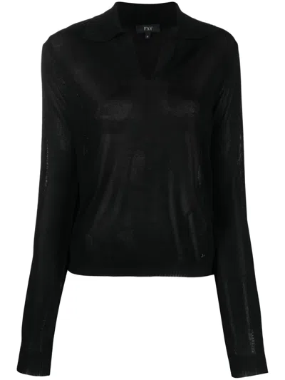 Fay Knitted Polo Jumper In Black