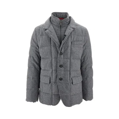 Fay Checked Quilted Double-front Wool Jacket In Grey