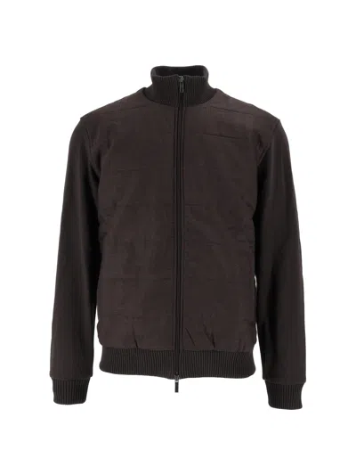 Fay Lambskin Embroidered Ribbed Leather Jacket In Brown