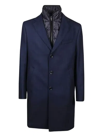 Fay Layered Buttoned Coat In Blue