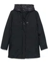 Fay Hooded Black Jacket With Quilted Detailing And Toggle Closure