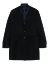 Fay Layered Navy Blue Coat With Button Fastening And Flap Pockets In Black