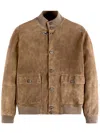Fay Leather Buttoned Bomber In Brown