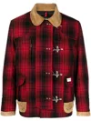 Fay Leather-detailing Checked Jacket In Red