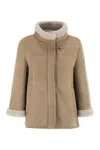 Fay Boxy Beige Suede Coat With Plush Shearling Lining In Brown