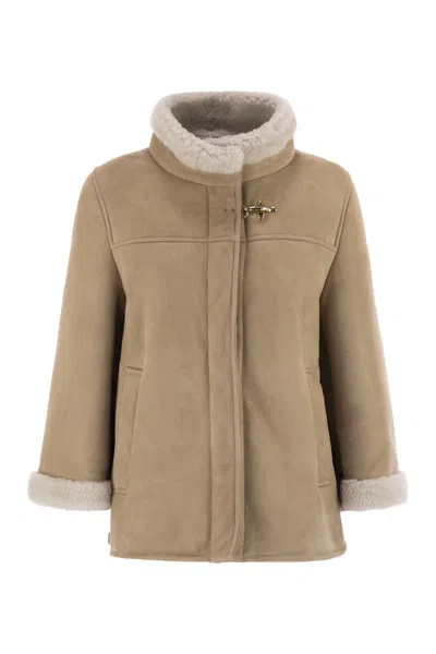 Fay Leather Shealing Cape In Brown