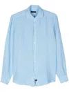 Fay Cutaway Collar Linen Shirt In Blue