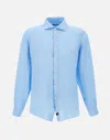 Fay Cutaway Collar Linen Shirt In Blue