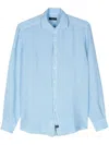 Fay Cutaway Collar Linen Shirt In Light Blue