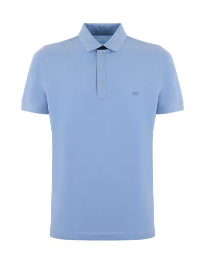 Fay Light Blue Short-sleeved Polo Shirt In Cotton