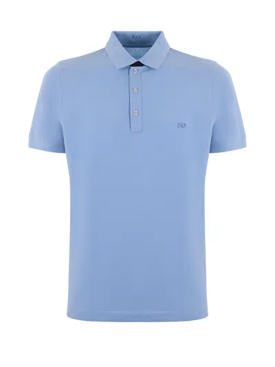 Fay Light Blue Short-sleeved Polo Shirt In Cotton In Azzurro