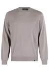 Fay Light Khaki Wool Crew Neck Sweater In Gray