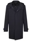 Fay Lightweight Blue Stretch Nylon Overcoat With Double-front Design In Blue